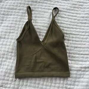 FP Movement by Free People Khaki Ribbed V-Neck Tank